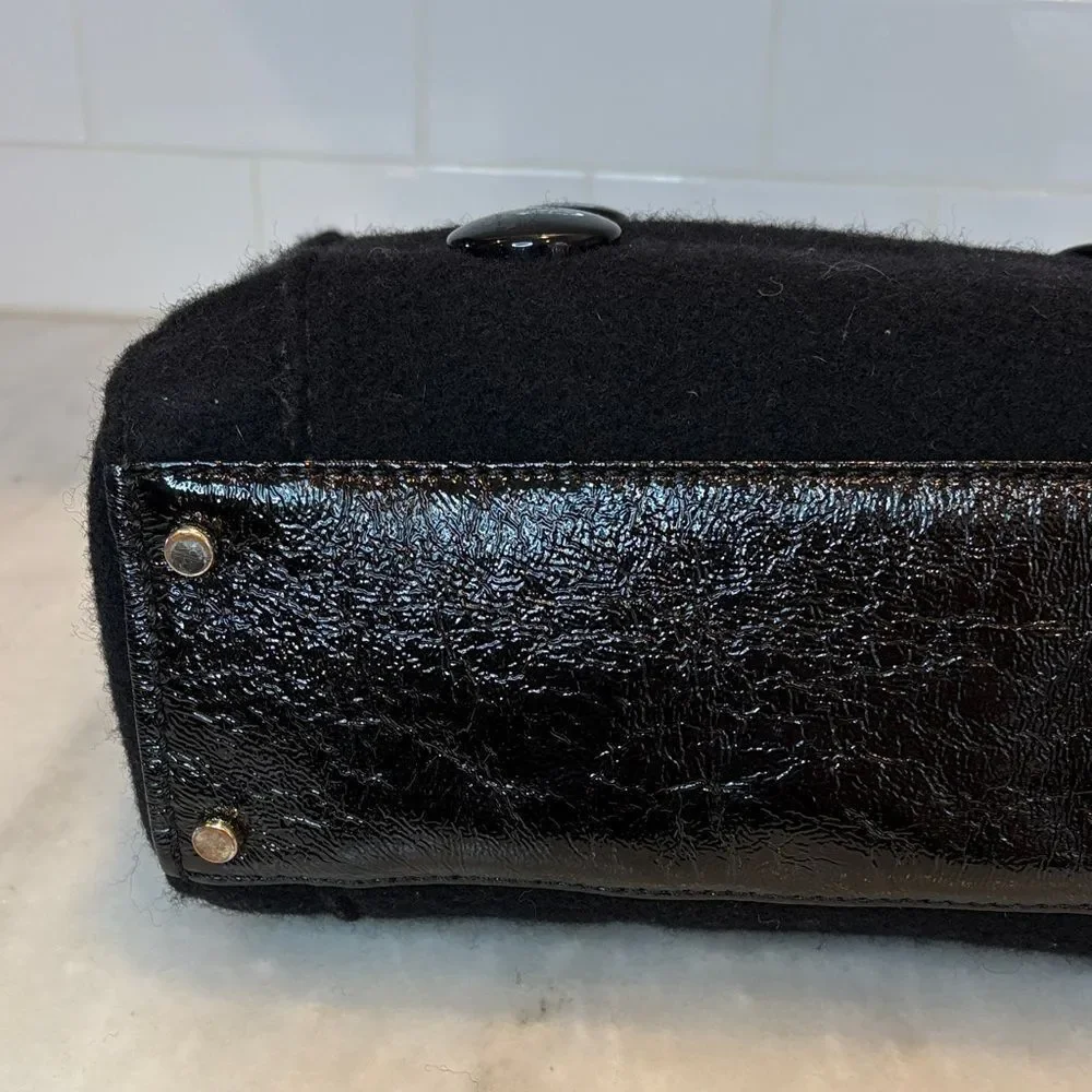 Kate Spade Purse Handbag Quinn Beantown Wool Button Satchel Pocketbook